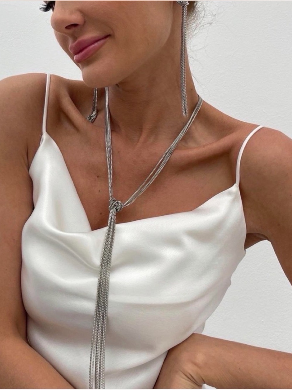 Lily Luxe Jewelry Silver Multi-Strand Tassel Knot Statement Necklace